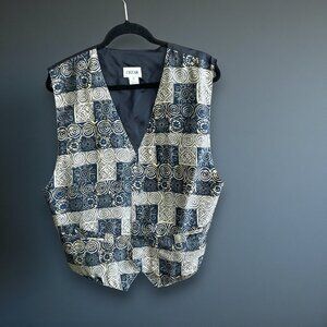 Cezar Men's Vintage Vest 100% Silk Atomic Geometric Print Size L